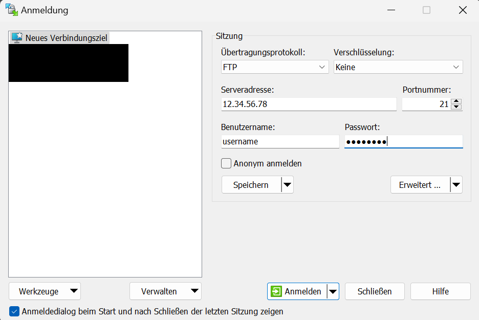 WinSCP Verbindung