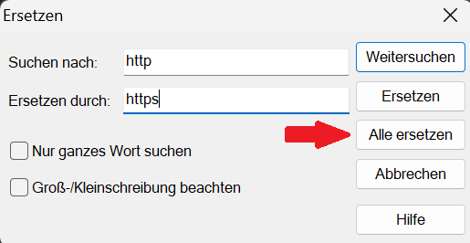 WinSCP Suchen und Ersetzen